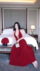 Đầm Nhung Yếm Kèm Nơ