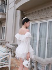 Đầm Xòe Bèo Bẹt Vai  Đan Dây