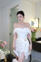 Đầm Lưới Bẹt Vai Phối Lụa