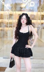 Đầm Chấm Bi Tầng Viền Màu