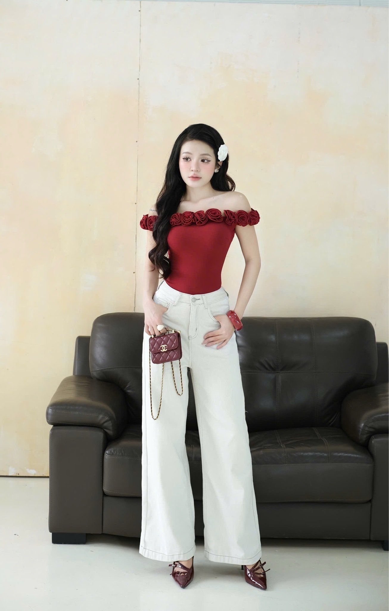 Quần Jean Ống Rộng Kèm Nịt