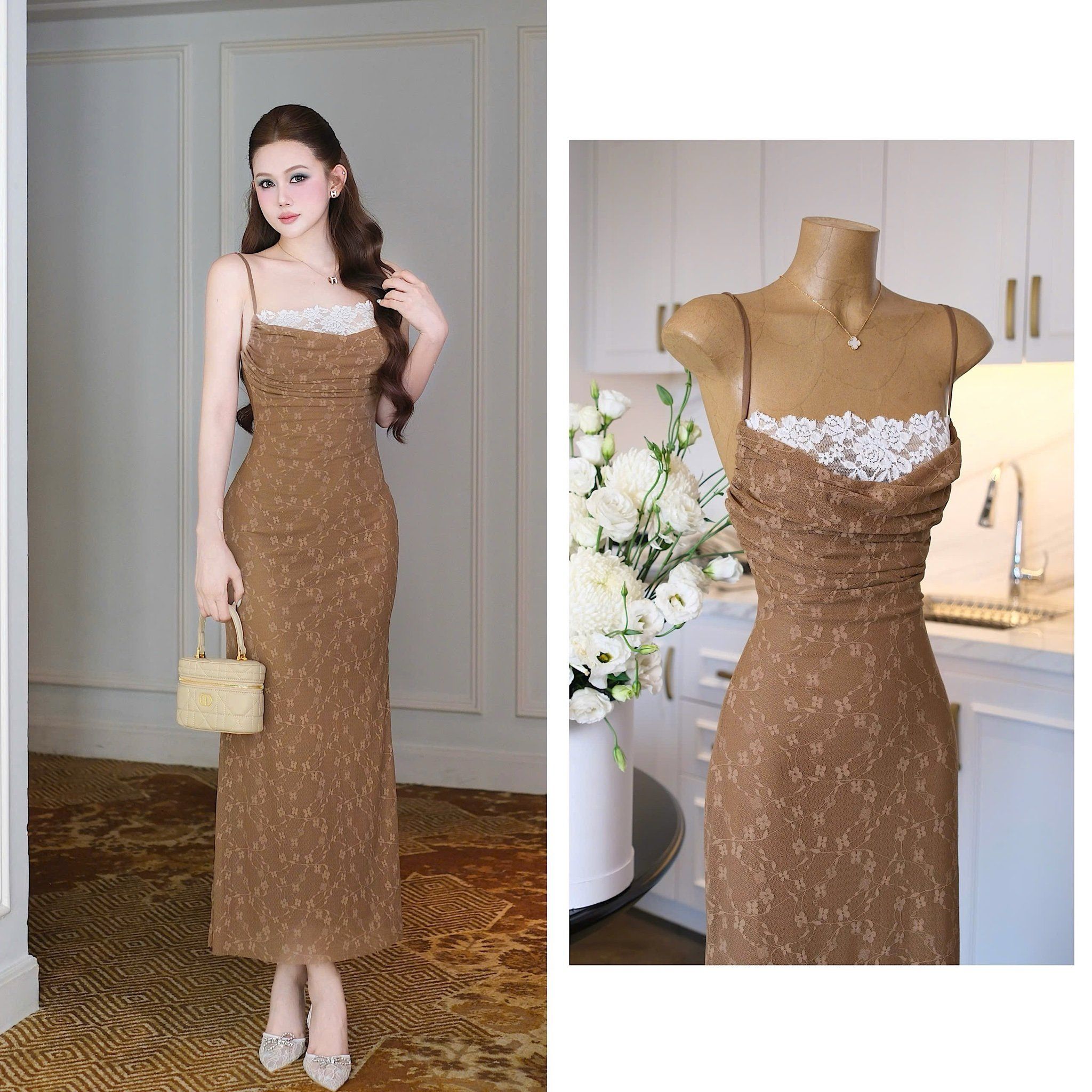 Đầm Cổ Đổ Cột Dây Sau