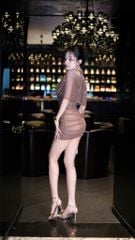 Đầm Thun Lưới Yếm Nút Vàng