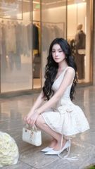 Đầm Ren Cổ V Đính Hoa