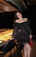 Đầm Xòe Bèo Bẹt Vai  Đan Dây