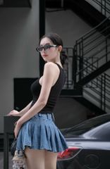 Chân Váy Jean Xòe Dập Li