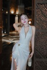 Đầm Yếm Lụa Lưới Nhũ Xẻ Tà