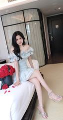 Đầm Voan Bẹt Vai Đính Bông