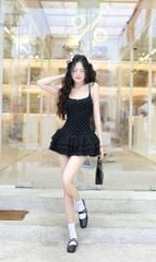 Đầm Chấm Bi Tầng Viền Màu