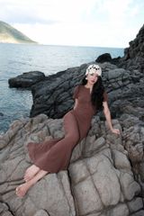 Đầm Thun Viền Bèo Tay Con