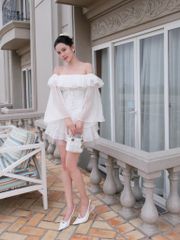 Đầm Xòe Bèo Bẹt Vai  Đan Dây