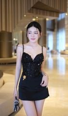 Đầm Lưới Kim Sa Phối Lụa