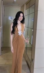 Đầm Thun Cổ V Đính Bông