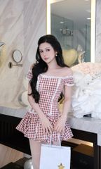 Đầm Caro Bẹt Vai Viền Xô