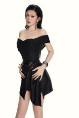 Đầm Lưới Bẹt Vai Phối Lụa