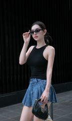 Chân Váy Jean Xòe Dập Li