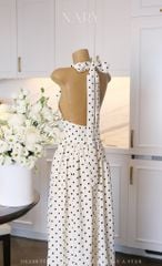 Đầm Chấm Bi Dài Cột Yếm
