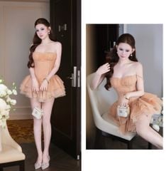 Đầm Lưới Chấm Bi Xòe Tầng