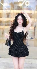 Đầm Chấm Bi Tầng Viền Màu