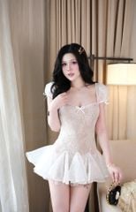 Đầm Lưới Ren Bèo Đính Nơ
