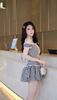 Đầm Caro Bẹt Vai Viền Xô