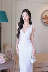 Đầm Thun Cổ V Đính Hoa