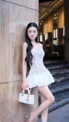 Đầm Lưới Đan Dây Phối Lụa
