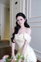 Đầm Lưới Bẹt Vai Phối Lụa