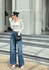 Quần Jean Wide Open Legs Pleat