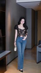 Áo Lưới Nền Ren Tay Phồng