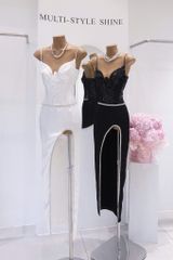 Đầm Kim Sa Xẻ 1 Bên Viền Đá