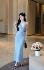 Đầm Thun Cổ V Đính Hoa