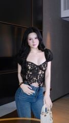 Áo Lưới Nền Ren Tay Phồng