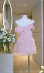 Đầm Tầng Xéo Đính Nơ