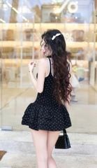 Đầm Chấm Bi Tầng Viền Màu