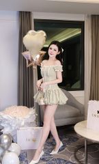 Đầm Caro Bẹt Vai Viền Xô