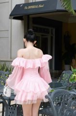 Đầm Xòe Bèo Bẹt Vai  Đan Dây