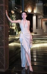 Đầm Yếm Lụa Lưới Nhũ Xẻ Tà