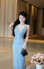 Đầm Thun Cổ V Đính Hoa