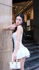Đầm Lưới Đan Dây Phối Lụa
