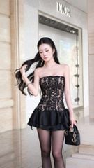 Đầm Lưới Đan Dây Phối Lụa