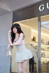 Đầm Chấm Bi Tầng Viền Màu
