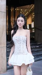 Đầm Lưới Đan Dây Phối Lụa