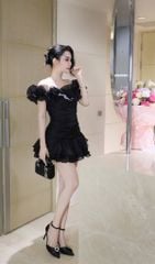 Đầm Voan Bẹt Vai Đính Bông