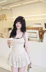 Đầm Chấm Bi Tầng Viền Màu