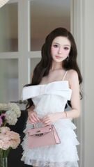 Đầm Tầng Xéo Đính Nơ