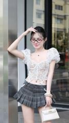 Áo Lưới Nền Ren Tay Phồng
