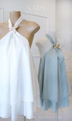 Đầm Lụa Tầng Khoét Kèm Bướm