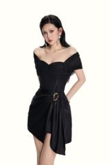 Đầm Lưới Bẹt Vai Phối Lụa