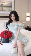 Đầm Voan Bẹt Vai Đính Bông